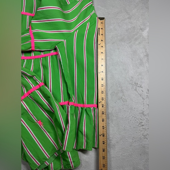 Emily Van Den Bergh Green Pink Striped Ruffle Tiered Mini Dress Size 36 (US 4) - Picture 9 of 16